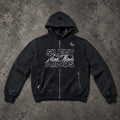 SILENT MINDS SATIN-LINED FULL-ZIP HOODIE — VINTAGE BLACK