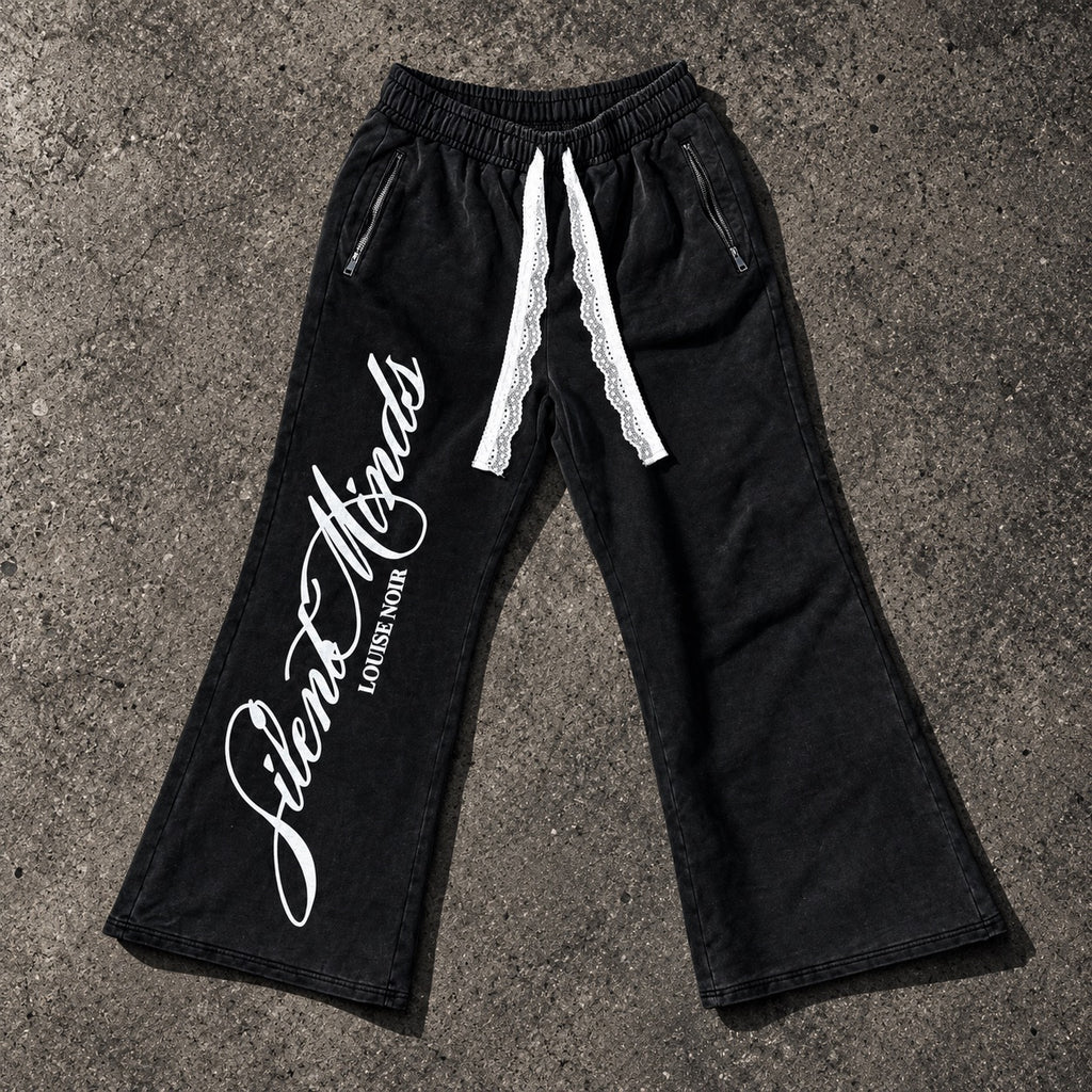 SILENT MINDS STACKED SWEATPANTS — VINTAGE BLACK