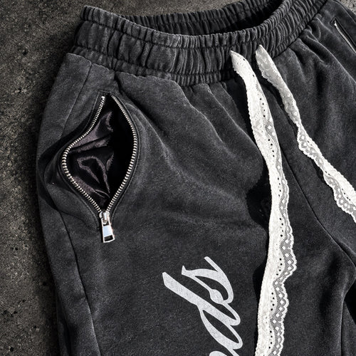 SILENT MINDS STACKED SWEATPANTS — VINTAGE BLACK