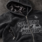 SILENT MINDS SATIN-LINED FULL-ZIP HOODIE — VINTAGE BLACK